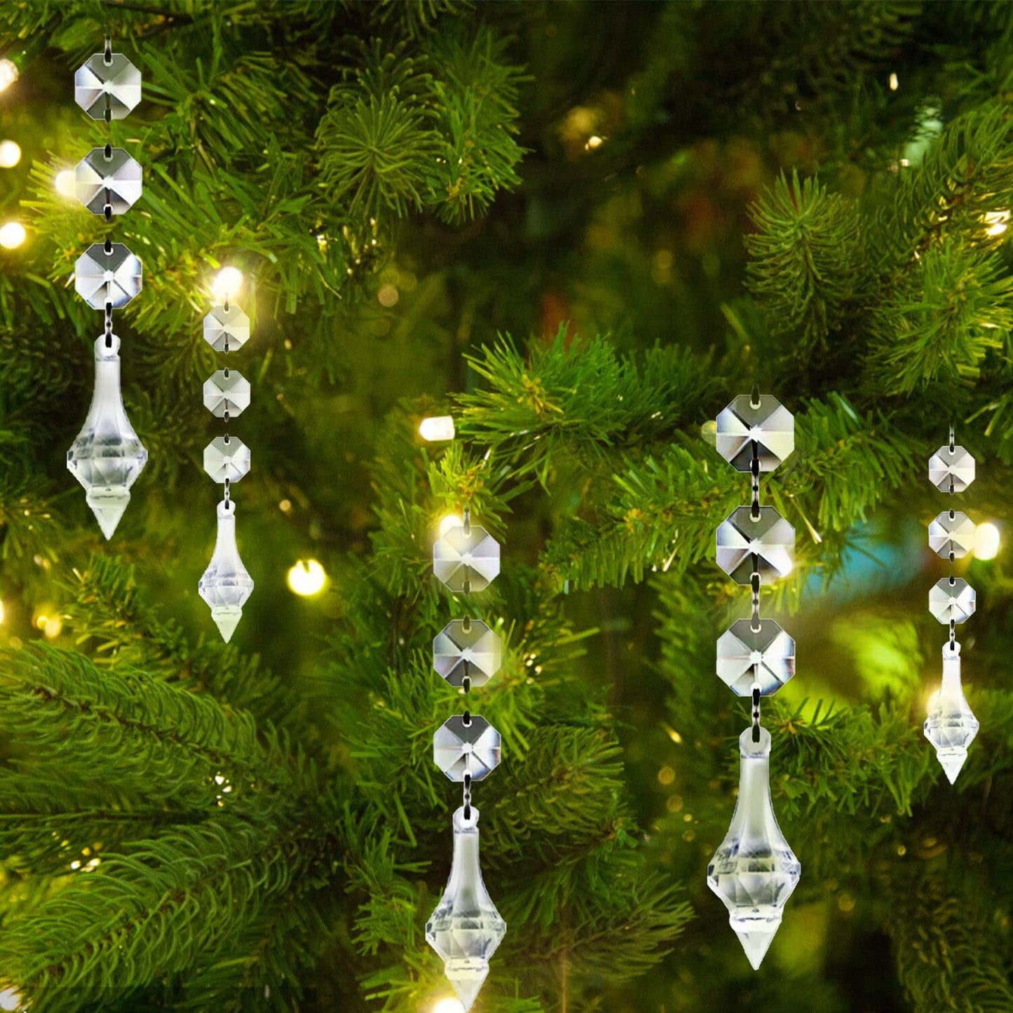 Jishi 30pk Crystal Finial Ornaments for Christmas Tree Decorations, Shatterproof Acrylic Hanging Crystals, Clear Plastic Finial Drop Christmas Ornaments for Centerpiece Chandelier Decor Party Supplies