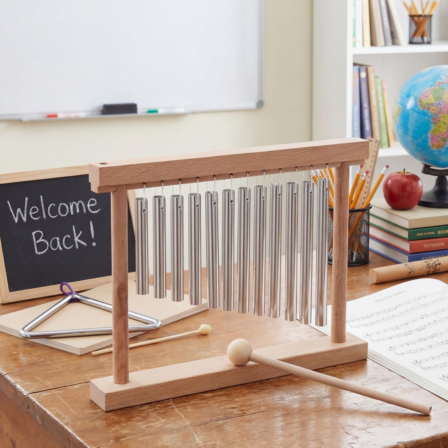 ElaraBerry Classroom Chime for Attention Wooden Desk Meditation Wind Chime Bell with Mallet Teaching Aid Calm Down Signal for Teachers Quiet Management Tool Musical Percussion Instrument for Ornament