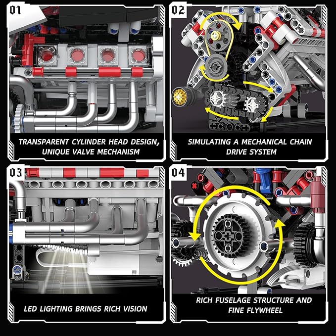 V8 Engine Building Blocks Sets - Build Your Own STEM V8 Model Engine Mini V8 Engine Kit for Adults Creative Birthday Gift Toy for Teens (700 PCS)
