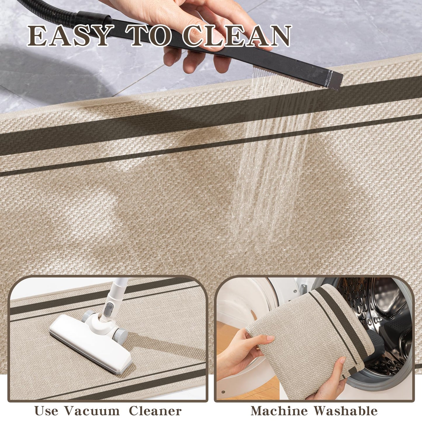 chakme 2 Piece Bathroom Rug Sets, Ultra Thin Absorbent Bath Mat for Bathroom Non Slip Machine Washable, Light Beige, 17"x24"+Toilet Mat