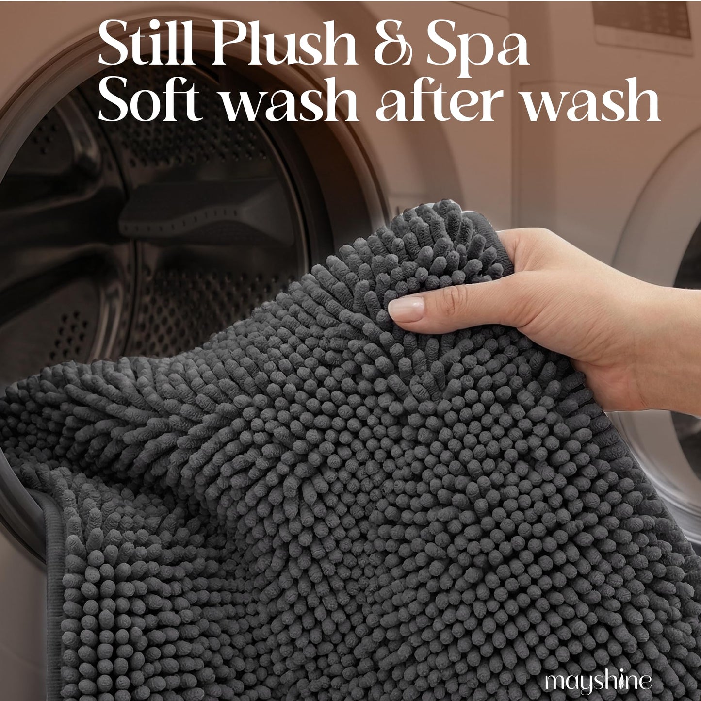 MAYSHINE Small Plush Shaggy Chenille Bath Mat 23"x14" Extra Soft, Super Absorbent, Non-Slip Bathroom Rug | Fluffy Microfiber, Area Rug Sets for Bathroom Floor, Kitchen, Living Room |Charcoal Gray