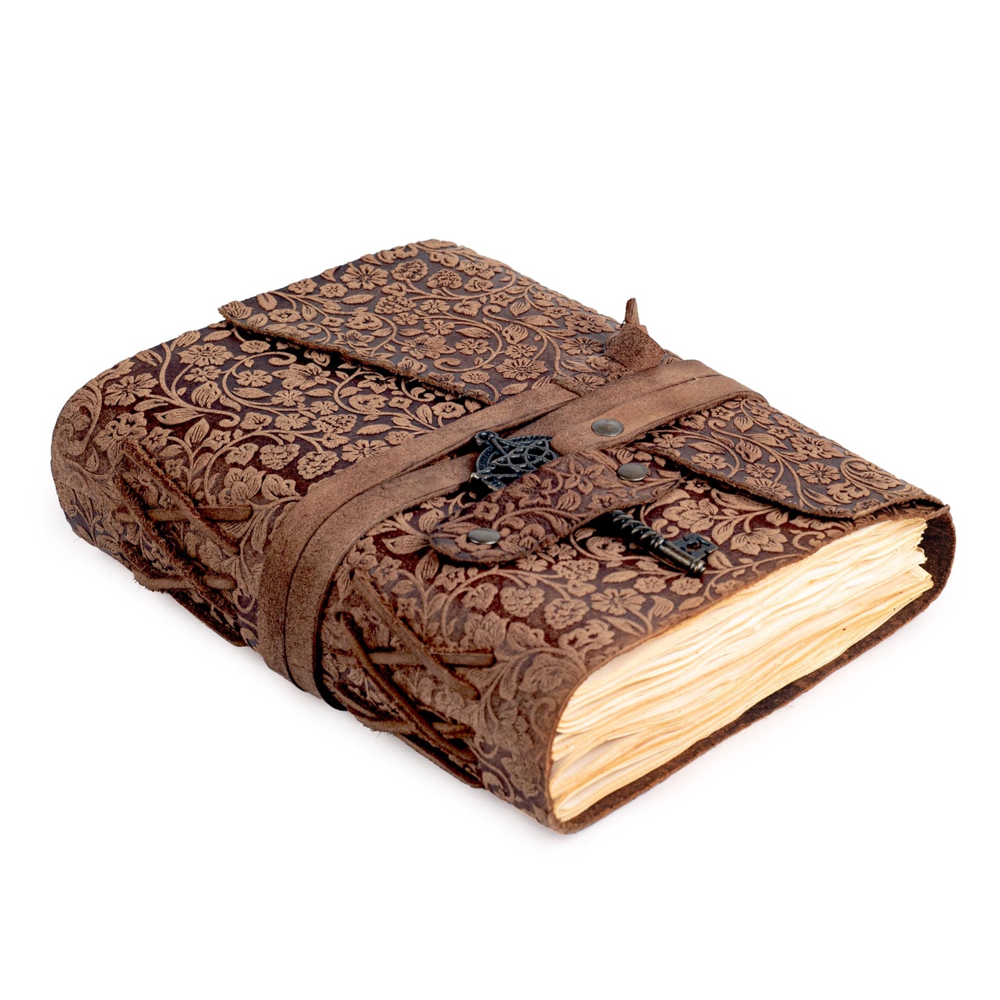 LEATHER VILLAGE Handmade Leather Bound Floral Embossed Journal for Women | 260 Pages Blank of Vintage Paper Writing, Sketchbook, Notebook - Rustic Brown - 10X7 Inches