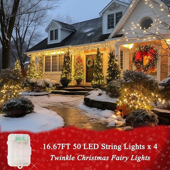 Color Changing Christmas String Lights with Remote, 4 Pack Total 66.6 FT 200 LED Halloween Lights Indoor Outdoor Decoration, 34 Colors Twinkle Fairy Lights for Xmas Tree Dorm Classroom Decoration