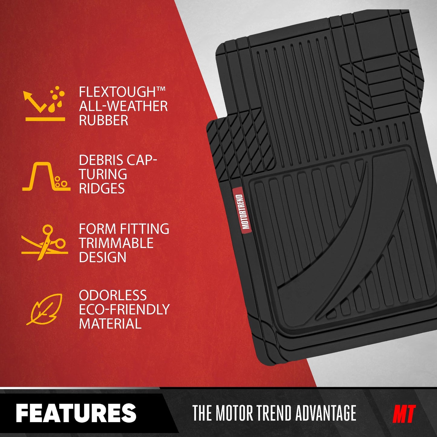 Motor Trend FlexTough Advanced Heavy Duty Black Rubber Car Floor Mats & Cargo Liner for SUV & Car Full Set - Universal Trim to Fit All Weather Automotive Floor Mat & Cargo Liners for SUV, Car, & Van