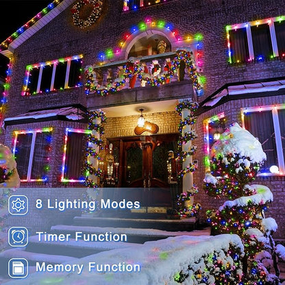 180 LED 59ft Christmas String Lights Indoor Outdoor, 8 Modes Christmas Fairy Lights with Timer & Momory, IP44 Waterproof Christmas Tree Lights for Xmas Patio Yard Fence Balcony Garden (Multicolor)