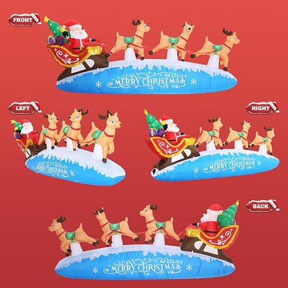 ZPISF 10 FT Santa Sleigh with Reindeer Christmas Inflatables Outdoor Decorations, Christmas Blow Up Yard Decorations for Garden Lawn Xmas Decor (Blue)