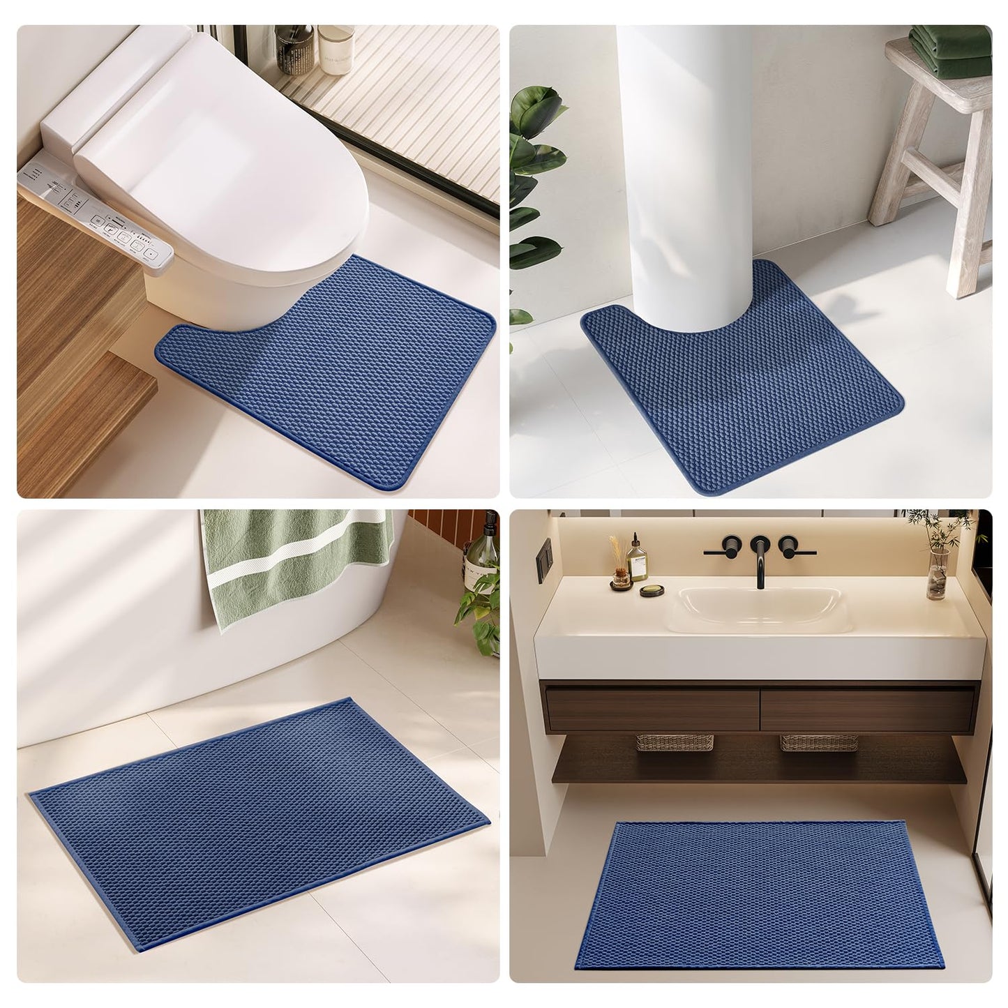 TYUU Bathroom Rugs Non Slip Washable, Super Absorbent Thin Bath Mat Small Quick Dry Low Pile Bathroom Rug, Navy Blue 16"x24"