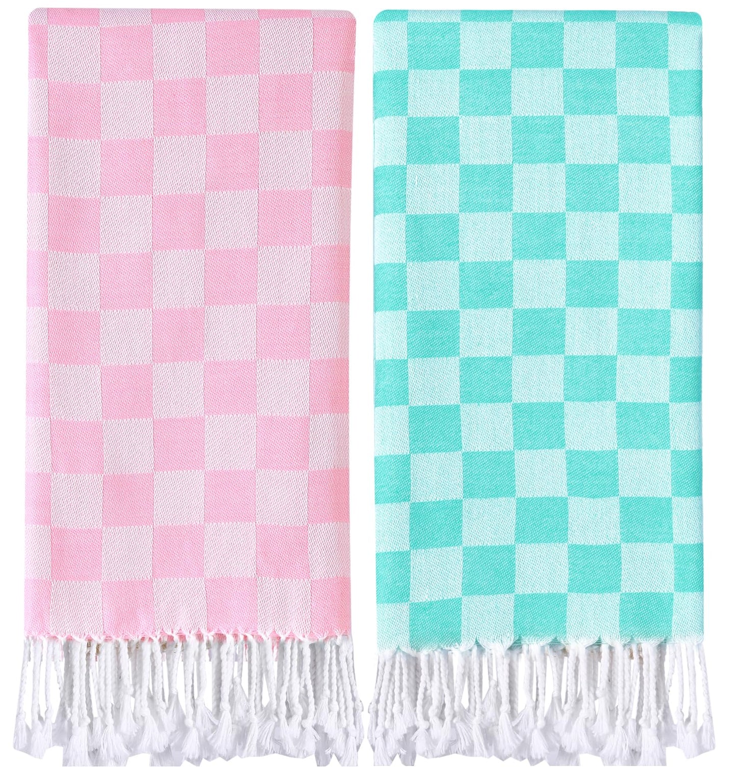Antfuny 2 Packs Checkered Plaid Travel Towel Turkish Towel Beach Blanket Quick Dry Lightweight Hawaii Summer Vacation Necessities Europe Costa Rica Florida Trip Essentials Airplane Accessories Flight