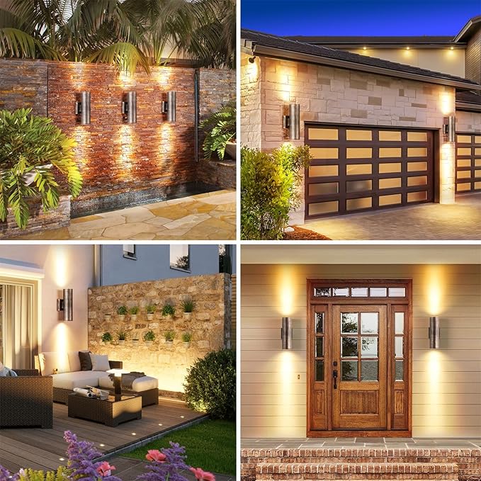 Outdoor Wall Lights Fixtures, 2 Packs Integrated LED Cylinder Up Down 12W 2700K Modern Aluminum Light, Waterproof Exterior Light for Porch Patio Door