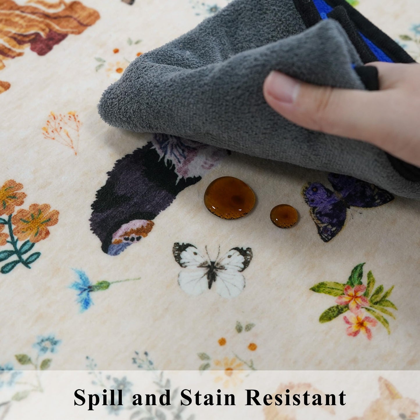 Washable Floral Animal 3x4 Rug: Non-Slip Low Pile Entryway Area Rugs Dog Printed Carpet Stain Resistant Kitchen Runners Soft Beside Floor Mat for Bedroom Kids Room Home Office Laundry(3x4,Beige/Dog
