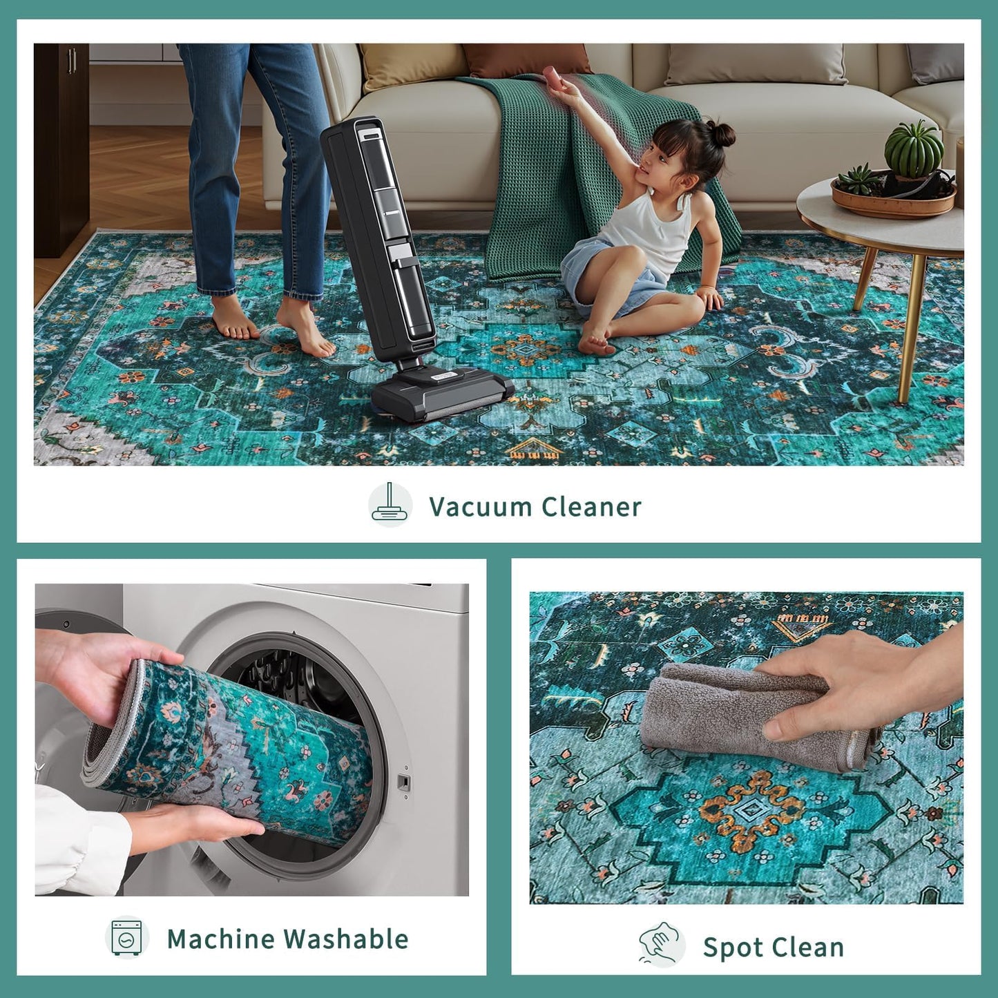 Ciicool 3x5 Entryway Rug Indoor,Washable Non-Slip Low Pile Ultra Soft Area Rugs for Large Kitchen Bedroom Bedside Living Room Distressed Boho Carpet Home Decor