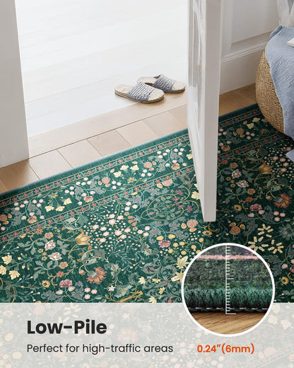 AMADA HOMEFURNISHING 8x10 Washable Area Rugs for Living Room, Non-Slip & Low-Profile Floral Large Area Rug with Durable Edge Binding, Soft Rugs for Living Room, Bedroom, Dining Room