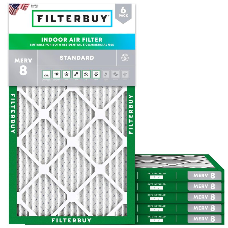 Filterbuy 16x32x1 Air Filter MERV 8 Essential Dust & Allergy Defense (6-Pack), Electrostatic Pleated HVAC AC Furnace Filters Replacement, Made in USA (Actual Size: 15.50 x 31.50 x 0.75)