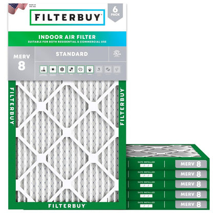 Filterbuy 16x32x1 Air Filter MERV 8 Essential Dust & Allergy Defense (6-Pack), Electrostatic Pleated HVAC AC Furnace Filters Replacement, Made in USA (Actual Size: 15.50 x 31.50 x 0.75)