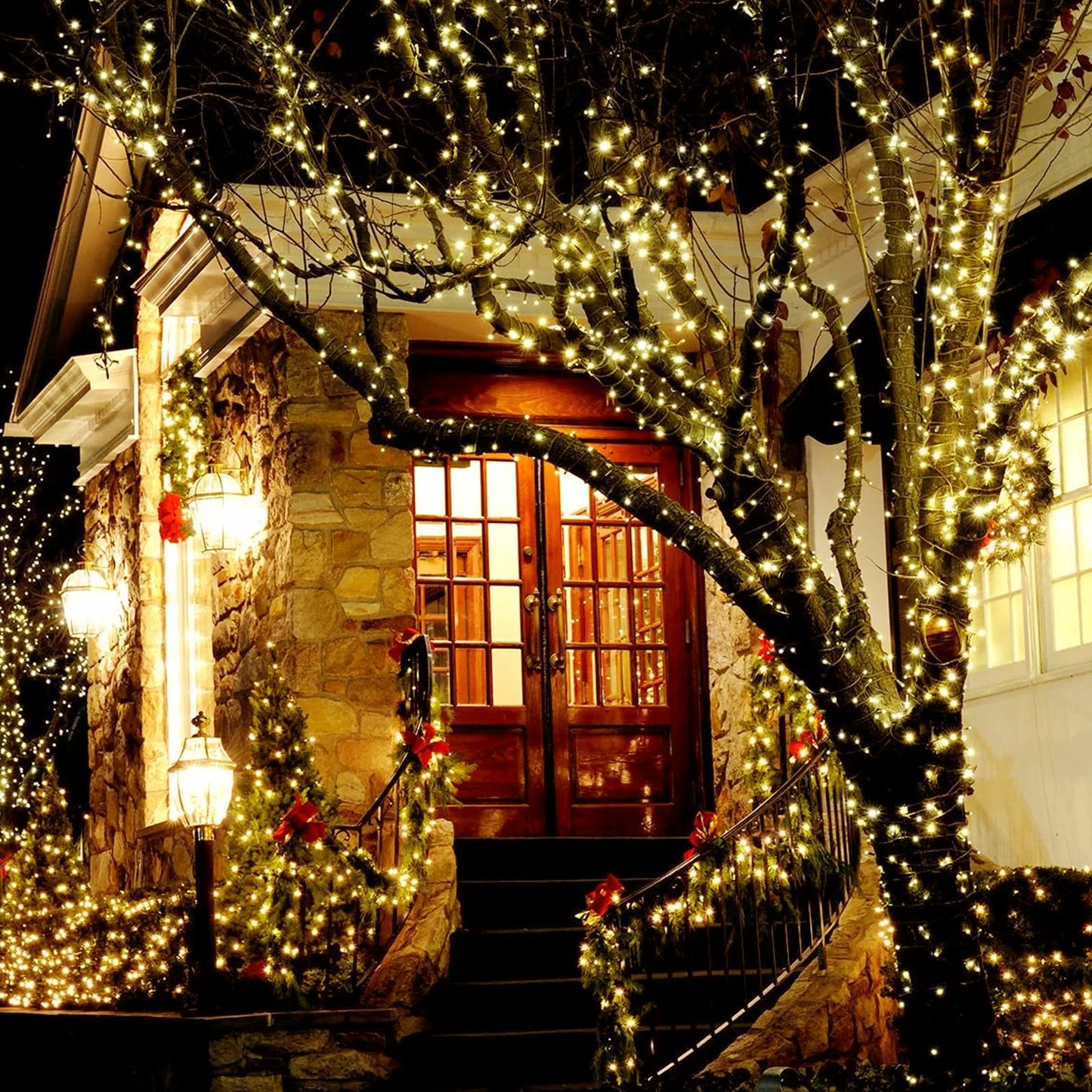 Dailyart Solar String Lights Outdoor 82FT 200 LED Warm White, Solar Fairy Lights Waterproof IP44 with 8 Lighting Modes & Auto On/Off, 600mAh Battery for Garden Patio Yard Trees