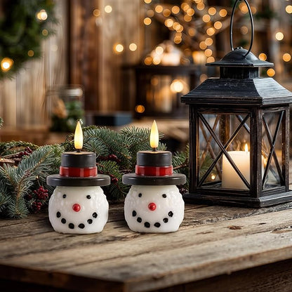 Homemory Christmas Candles Battery Operated with 6H Timer,Flickering Flameless Candles Real Wax Snowman, Christmas Gift, Winter Xmas Home Decor