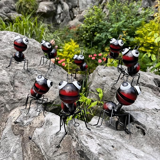 Metal Yard Art Garden Decor for Outside Cute Ants Yard Decorations Outdoor Lawn Ornaments Backyard Gifts for Mom - Set of 8（All Black）
