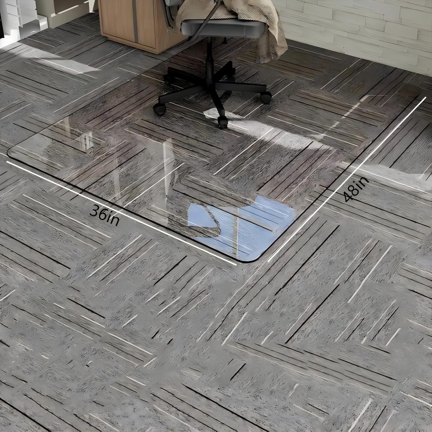 Tcyzest Glass Chair Mat Heavy 1/5" Thick Premium Tempered Glass Duty Hard Glass Chair Mats -for Office Chair on Carpet or Hard Floor with 4 Anti-Slip Pads 48" x 36"
