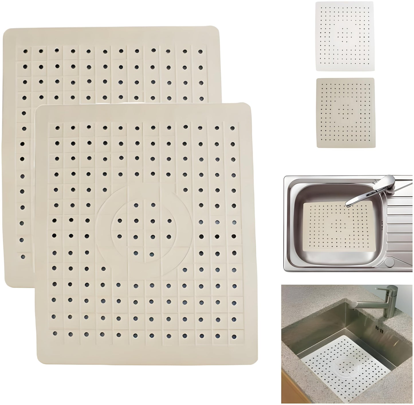 2 Pack Kitchen Sink Mat Drain Pad Protector 10" x 12" – Non-Slip Rubber, Durable & Flexible Sink Grid for Dishes, Glassware, and Kitchen Protection