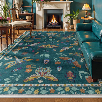 Lahome Insect Washable Rugs 8x10, Soft 8x10 Area Rugs for Living Room, Non Slip Bedroom Rug Under Bed Ultra-Thin Large Carpet for Dining Room Office Playroom Vionnet(8'x10',Dark Green)