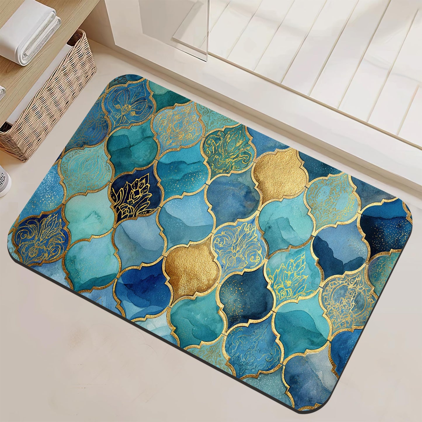 NSMNSM Moroccan Mosaic Bathroom Rugs Mat Non Slip Washable Quick Dry Absorbent Thin Bathroom Rug-Bath Mats for Bathtub, Sink, Shower Room, Christmas Decorations, 17"x 29.5"