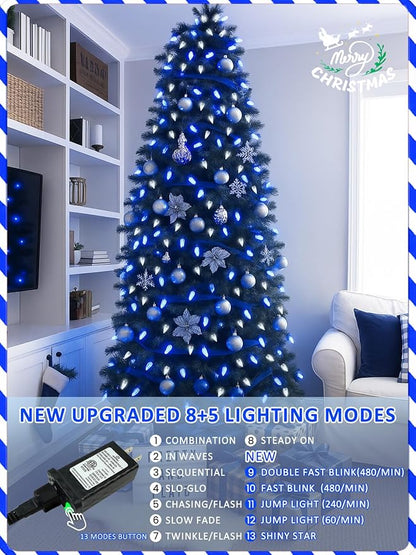 Upgraded 250 LED C6 Connectable Christmas String Lights Blue and White, 82FT Waterproof Christmas Twinkle Light Outdoor, Plug in Fairy Light Indoor with 13 Modes & Timer for Christmas Tree Decorations