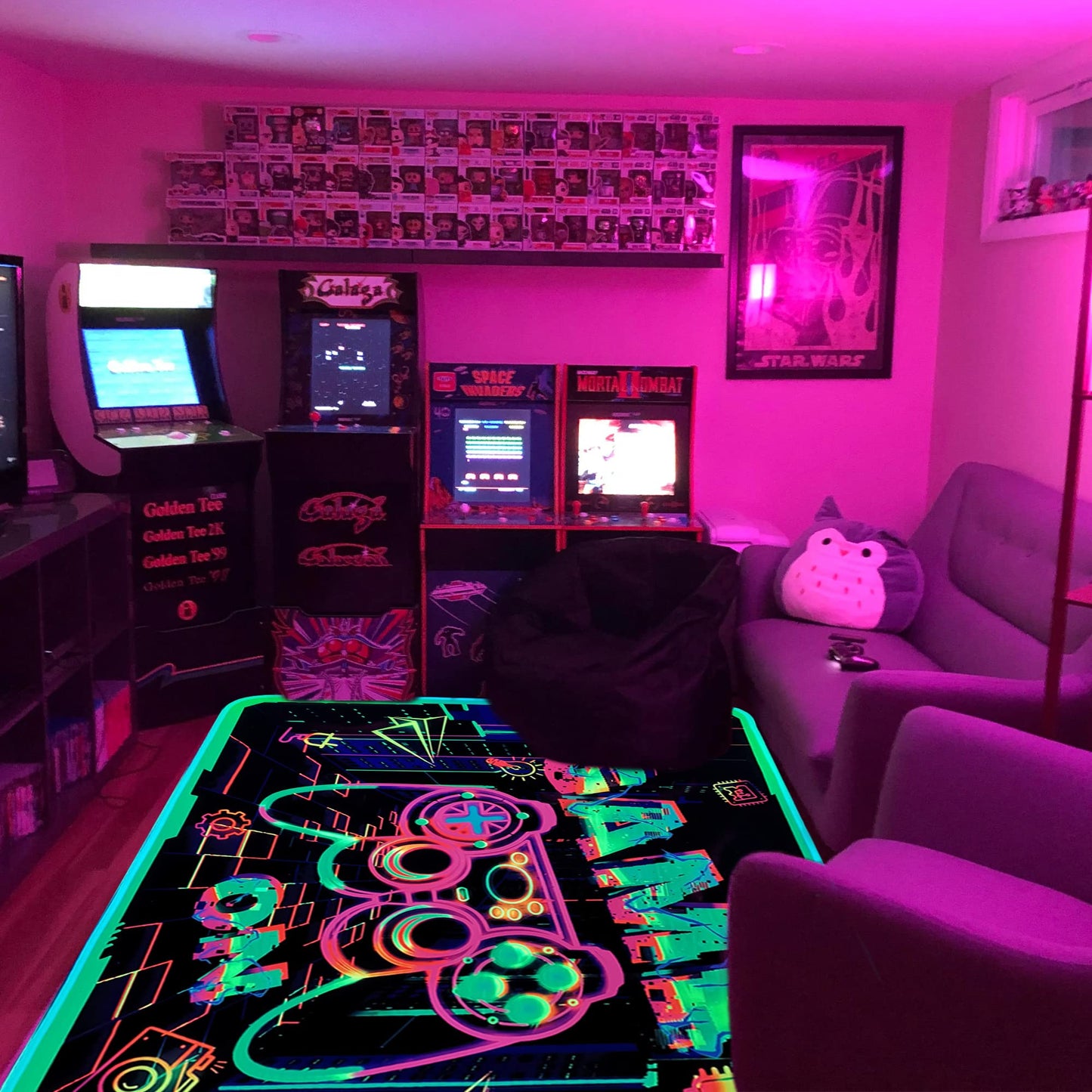 KMkicme Gaming Area Rug Blacklight for Bedroom Decor Game Printed Carpet Gamer Rug Glow in The Black Light for Playroom Large Non-Slip Area Rug Kids Boys Girls Game Room Casual Mat 82x59 Inch