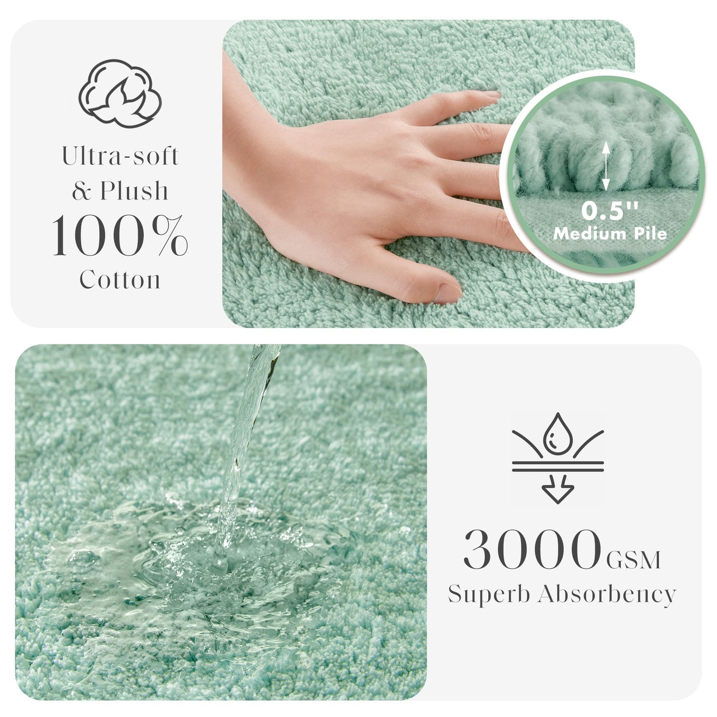 Madison Park Splendor Reversible 100% Cotton Tufted Bathroom Rug-3000 GSM Hotel Quality Luxurious Plush Medium Pile Bath Mat Absorbent, Quick Dry, Shower Room Décor, 17x24 Green