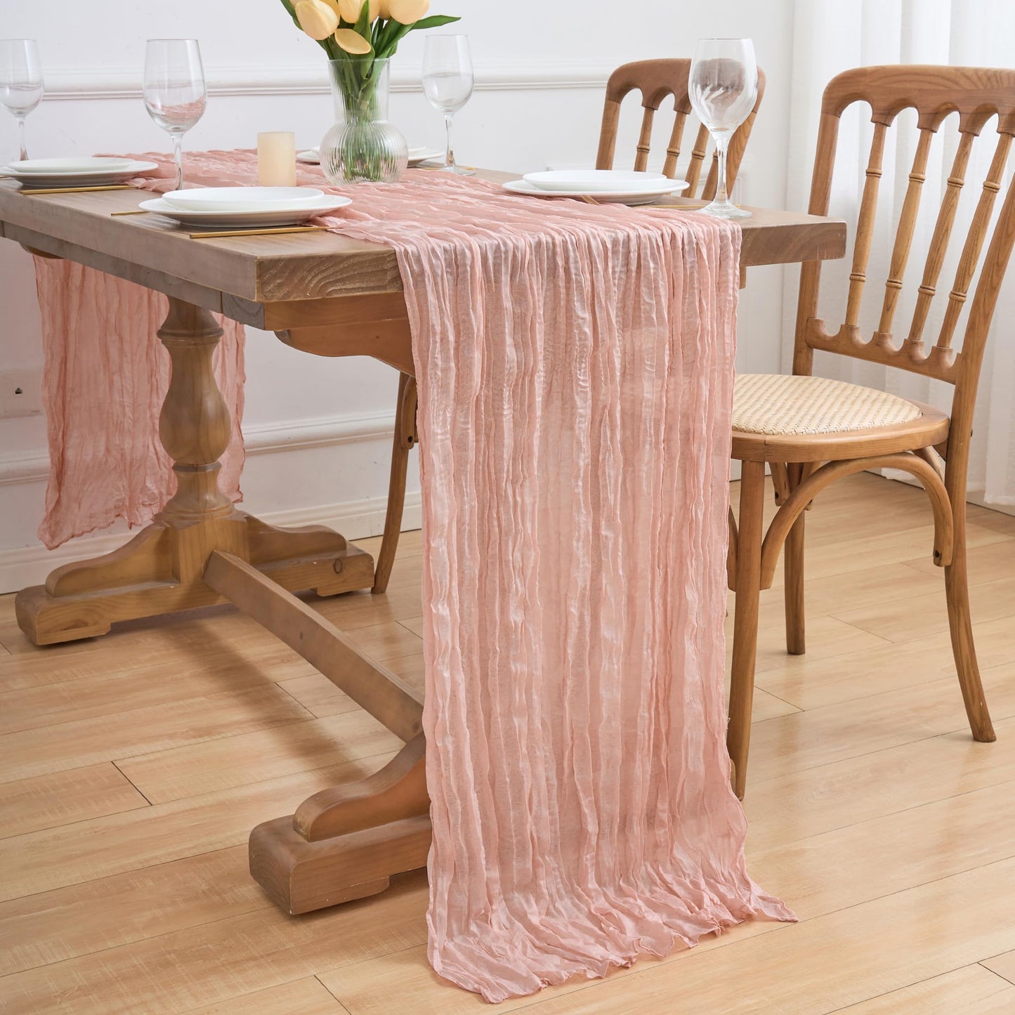 Asee'm Cheesecloth Table Runner 120 Inches Dusty Pink Boho Gauze Cheese Cloth Runner 10FT Rustic Sheer Summer Spring Easter Table Runners for Wedding Baby Shower Holiday Party Decoration