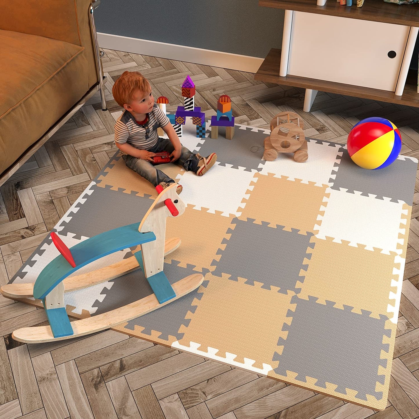 Angels Soft Foam Baby Play Mats Tiles 32 pcs Set covers over 46x46- Playmat Multi Use, Create & Build A Safe Area Interlocking Jigsaw Puzzle eva Non-Toxic Floor for Toddler Infant Kids Toy Room & Yard