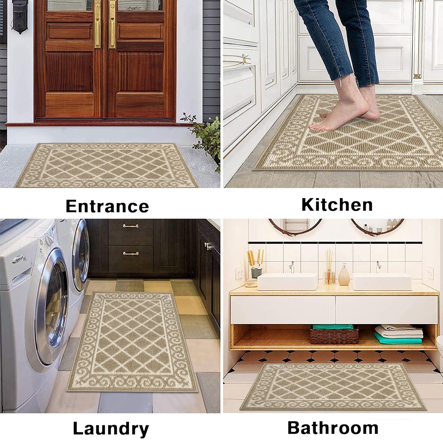 HEBE Indoor Door Mat 24"x36" Non Slip, Washable Welcome Mats for Front Door Entrance, Low Profile Dirt Trapper Doormat Entry Carpet for Entryway, Kitchen, Bathroom