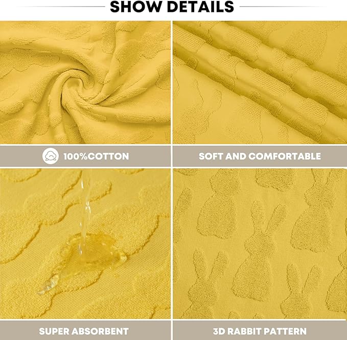 Artoid Mode 2 Pcs Yellow 3D Rabbit Jacquard Easter Hand Towels
