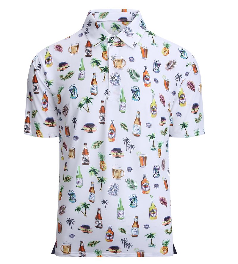 Alex Vando Mens Hawaiian Golf Shirt Moisture Wicking Digital Print Golf Shirts for Men,White Beer,XL