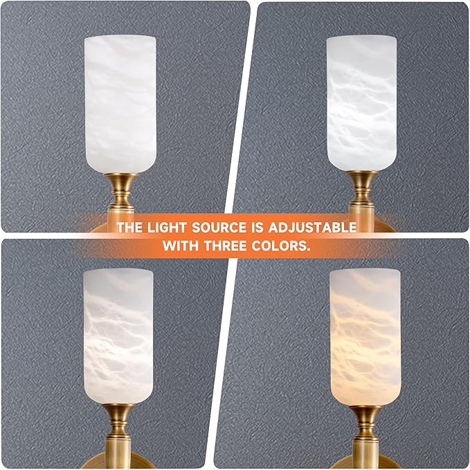 Alabaster Wall Sconce Set of 2, 22in Modern Brass Spanish Natural Marble Bathroom Vanity Sconces, Indoor Gold Wall Lighting Fixtures Decor for Bedroom Living Room Staircases