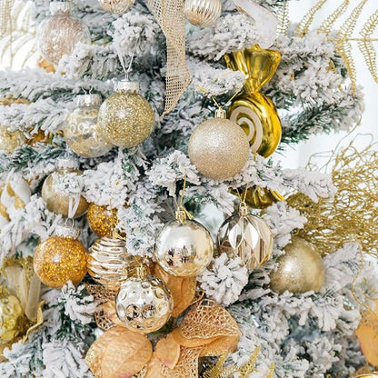 SY CRAFT 86 Pieces of Assorted Shatterproof Christmas Ball Snowflake Ornaments Seasonal Decorative Hanging Ornament Set with Hand-held Gift Package for Xmas Tree Decorations (86PCS, Champaign Gold)