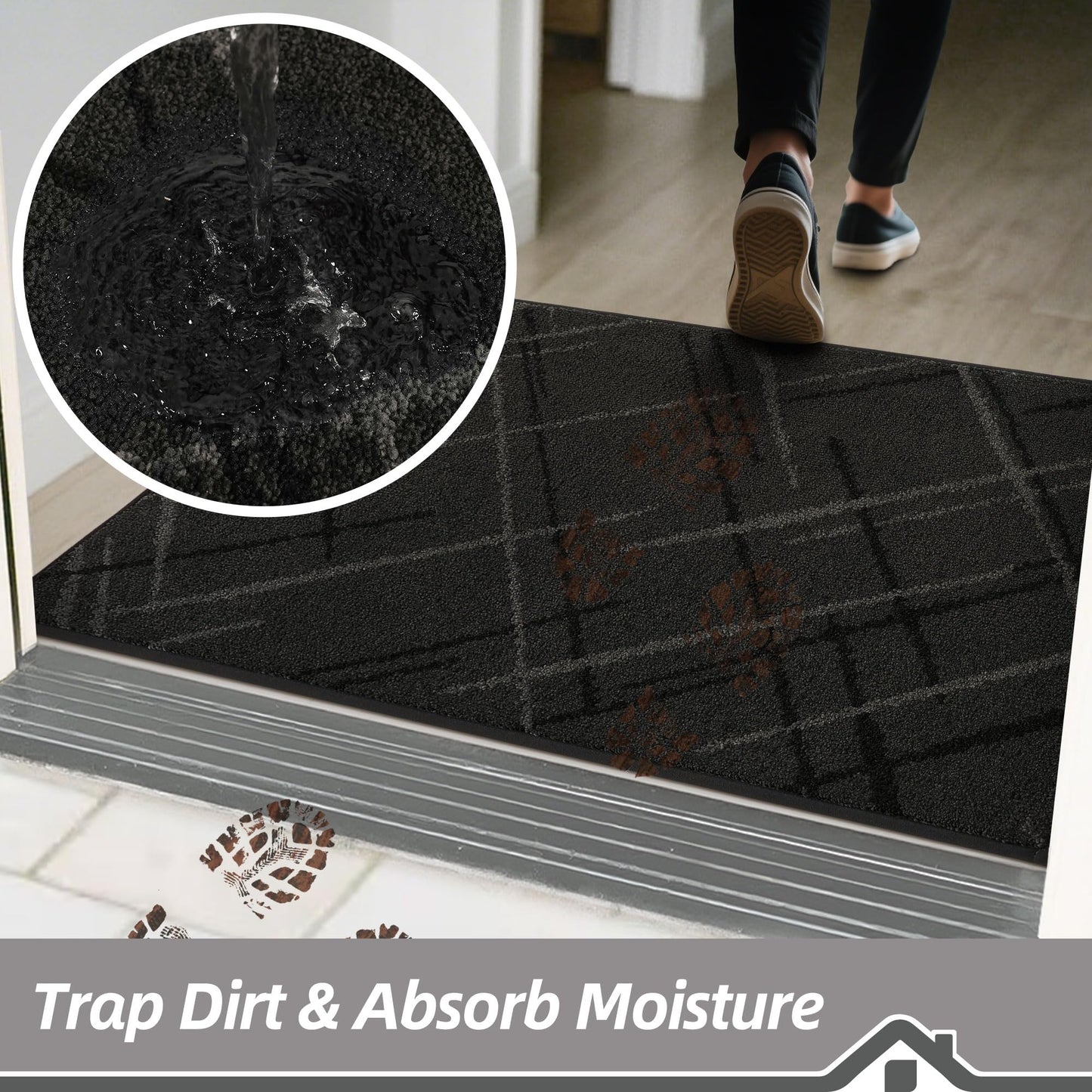 BEQHAUSE Door Mat 32" x 48", Non Slip Entryway Rugs Washable, Dirt Trapper Front Door Mat,Low Profile Absorbent Floor Mats for Front Back Door and Entryway, Dark Grey