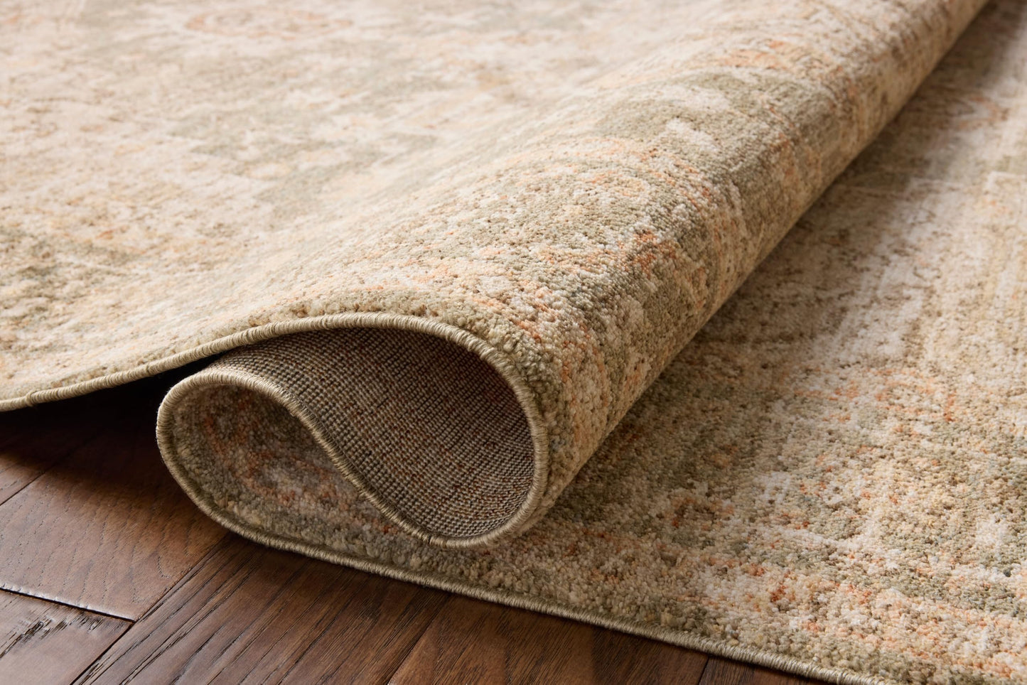 Loloi Chris Loves Julia Palma Collection PLM-08 Olive/Spice 5'-3" x 7'-6" Fringe Area Rug Vintage Style Boho Living Room Bedroom Carpet