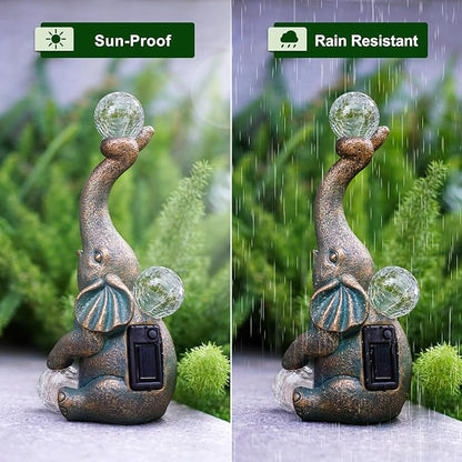MININOVA Solar Elephant Garden Statue with Crackle Glass Ball (15 LED Lights) Resin Outdoor Decor for Patio, Yard & Lawn, Birthday, Housewarming Gifts for Grandma, Women