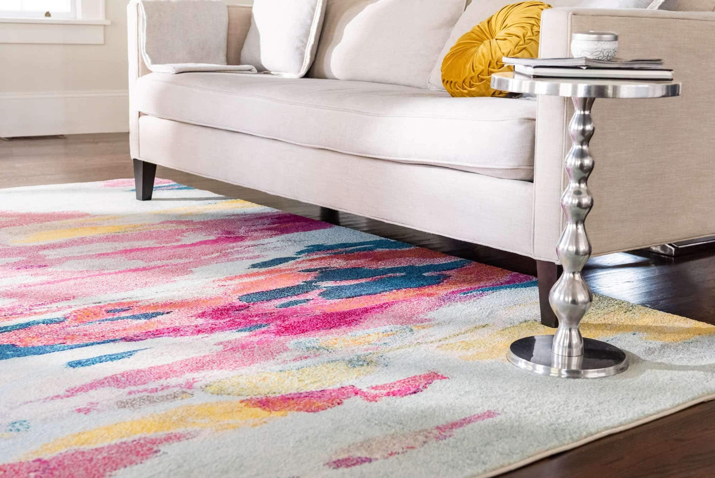 Unique Loom Estrella Collection Light Colors, Abstract, Modern, Vibrant Area Rug (3' 3 x 5' 3 Rectangular, Pink/Ivory)