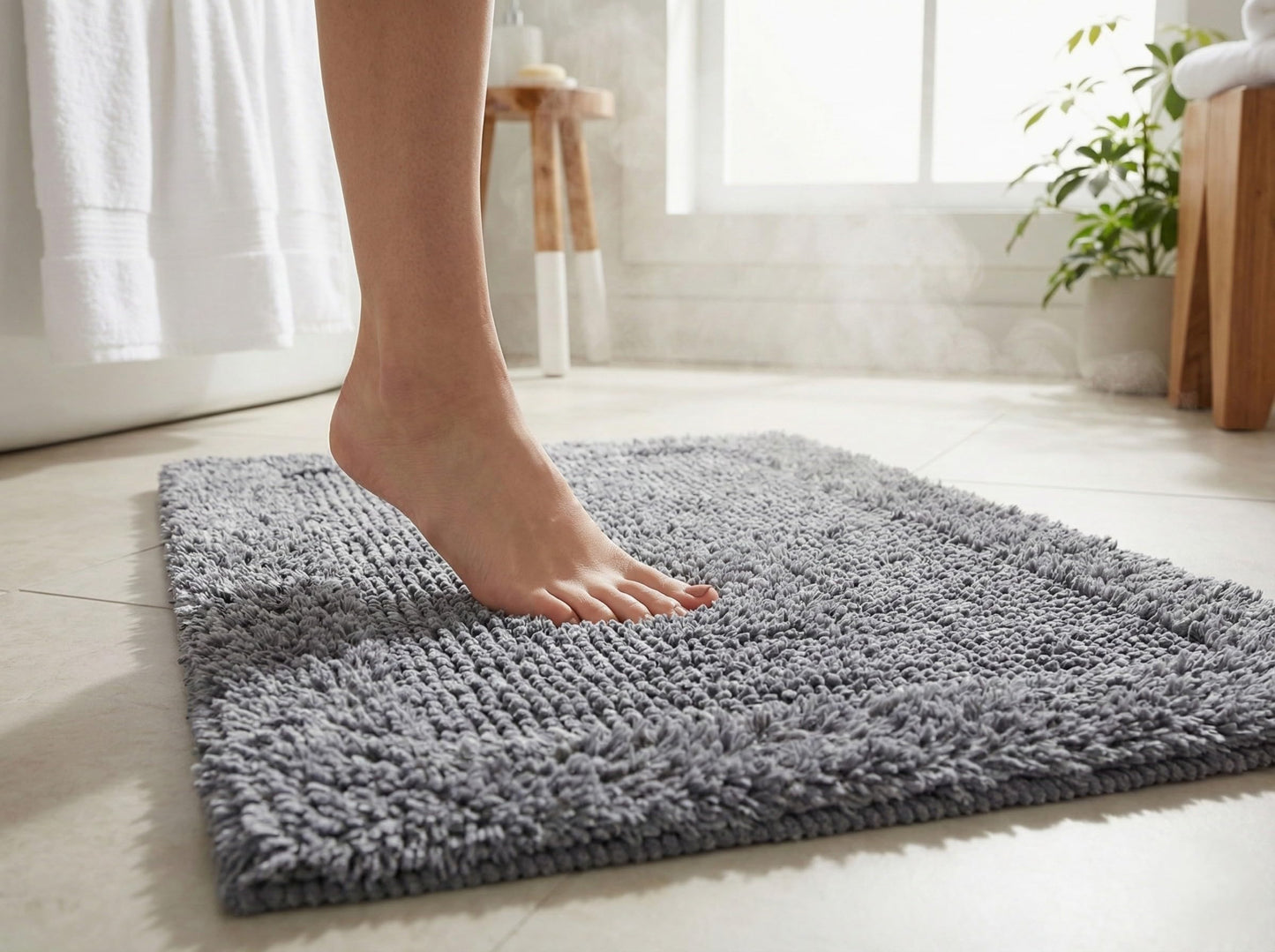 Bath Mat Rug 17x24" Rectangle Charcoal Grey, 100% Pure Cotton, Super Soft Reversible Bath Rug For Bathroom, Plush & Absorbent, Hand Tufted Heavy Weight Construction, Full Reversible Step Out Rugs