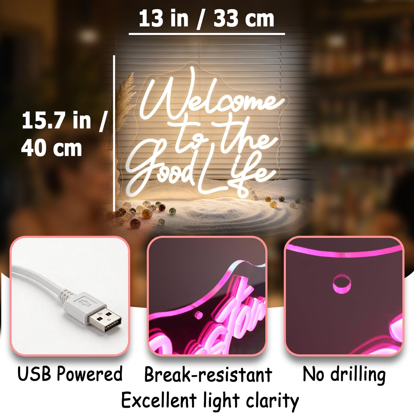 Whfobfe Warm White Neon Sign Led Neon Lights Signs for Wall Decor USB Powered Led Signs for Room Decoration-Welcome to The Good Life