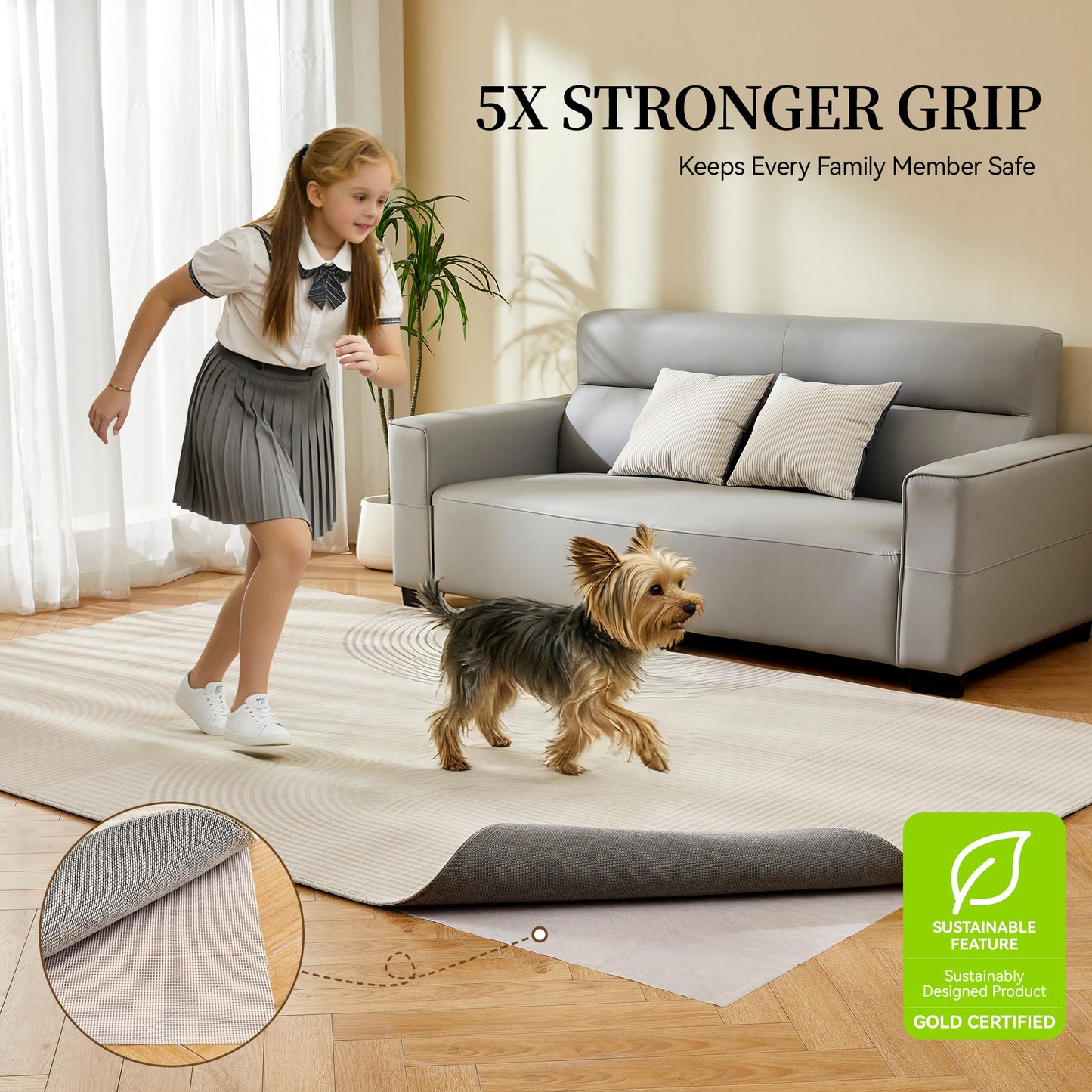 Foboull Strong Rug Pad Gripper, 5X Non-Slip Power, Grips Help Keep Area Rugs Safe and in Place, Slip and Skid Resistant Pads for Hard Floors, Under Carpet Mat Cushion and Hardwood Protection 2x3 FT