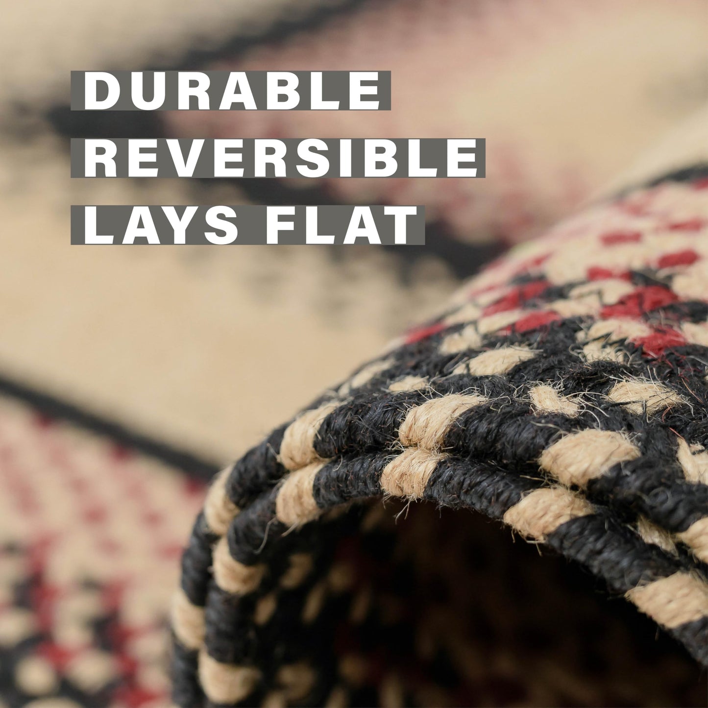 Primitive Star Gloucester Primitive Rugs 27x45 - Black & Brown Braided Rugs Highlighed with Red for Kitchens, Entryways and Bathrooms, Reversible, No Shed Jute for Easy Maintenance