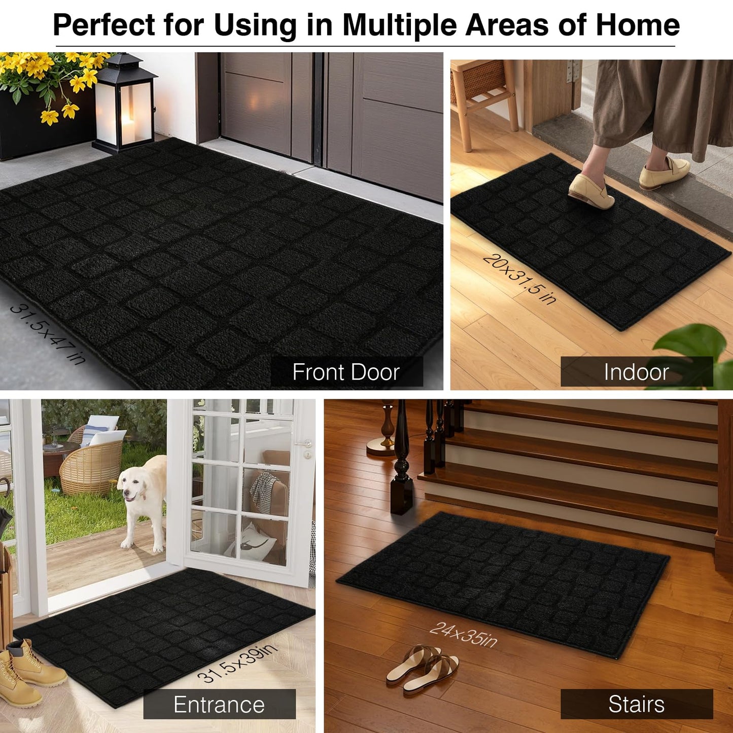 Dcerzxzci Front Door Mat Outside Entrance, Outdoor Indoor Door Mats for Entryway, Entrance, Entry, Patio, Waterproof Non Slip Doormat, Low-Profile, 20" × 31.5“, Black