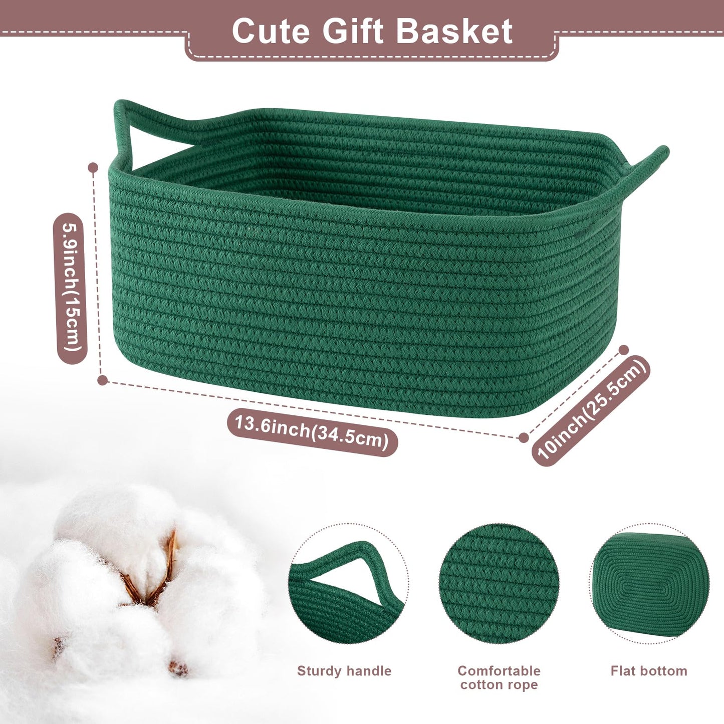 OIASKET Basket for Gifts Empty, Woven Storage Basket with Gift Bag, Ribbon and Wrap Tissue Paper, Small Rope Toy Storage with Handles for Christmas, Baby Shower, Dog Toy Organizer, 13.6" x 10" x 5.9”