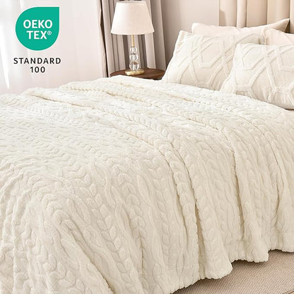 PHF Fluffy Sherpa Blanket Twin Size for Winter, Warm and Soft, 510GSM 3D Jacquard Thick Shaggy Fleece Plush Blanket for Sofa Bed, Cream, 60"x80"
