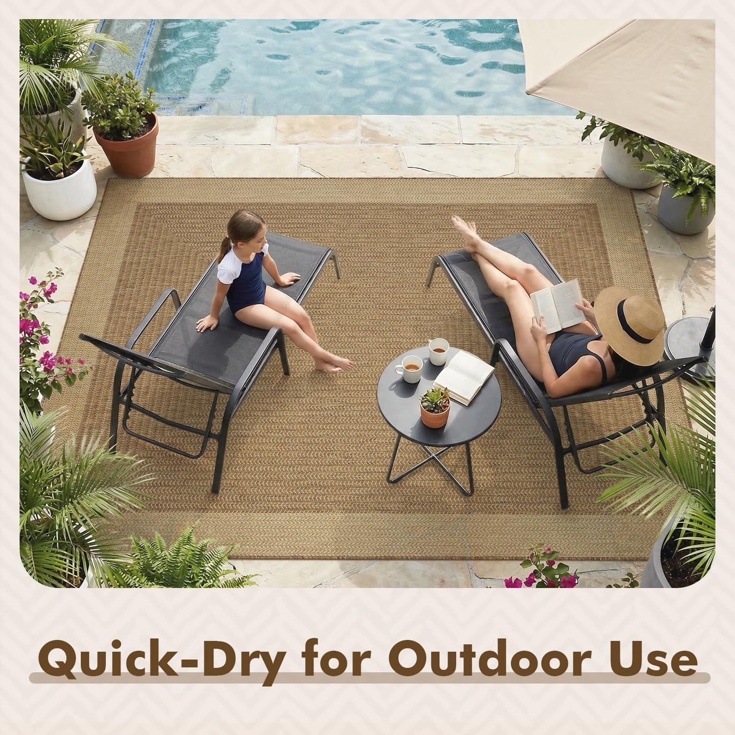 MontVoo-Outdoor Rug-Patio Rug 5x7 ft Polypropylene Indoor Outdoor Rugs Outdoor Carpet for Patio Deck Balcony Porch, Textured Weave, Durable for High Traffic, Fade-Resistant, Modern Neutral Brown