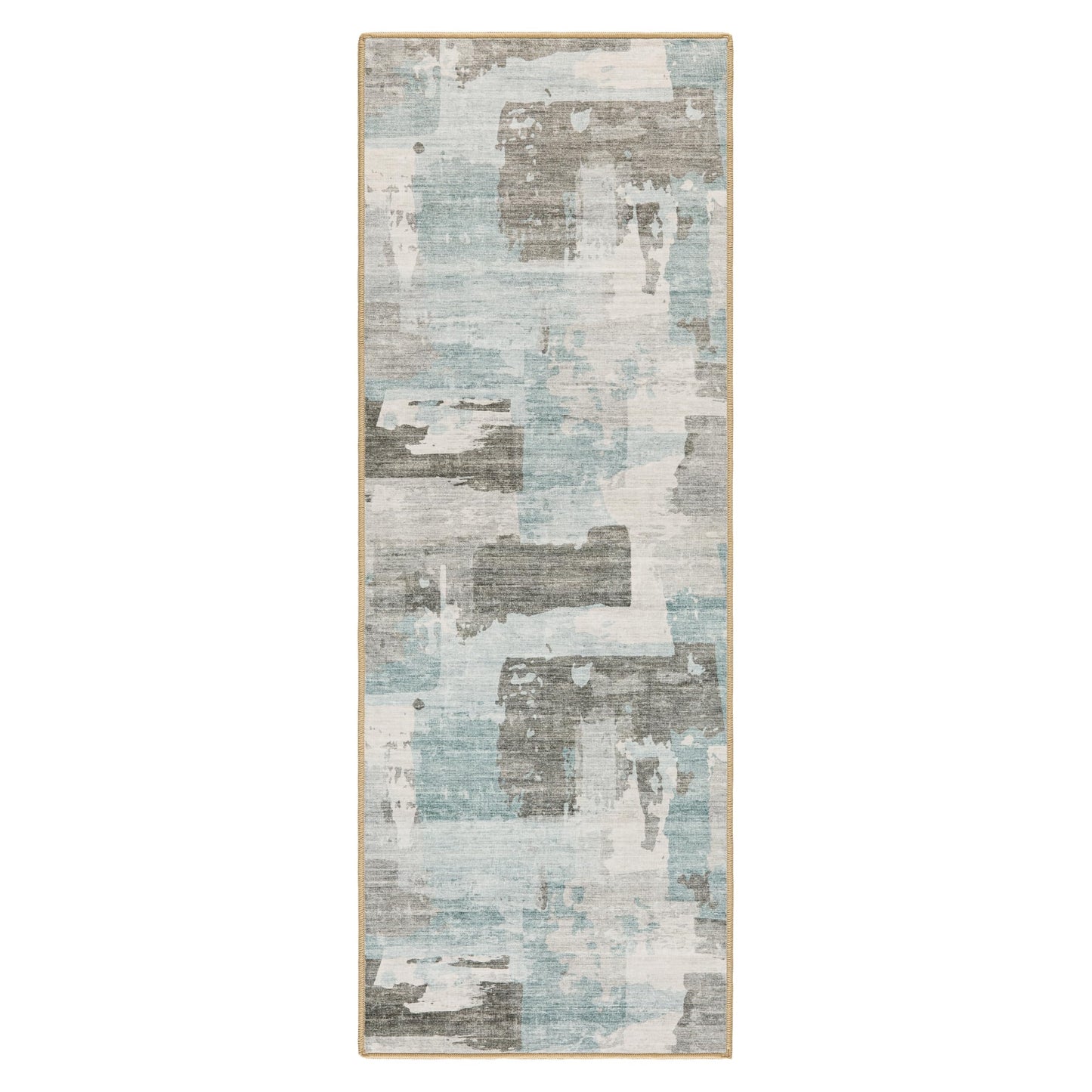 EVERWASH Haven Abstract Colorblock Machine Washable Area Rug with Airflo Technology for Easy Clean, Ultra-Soft Non-Slip Rug with Built-in Pad, Pet, Family & Allergy Friendly Rug, Blue Multi, 2'6"x7'