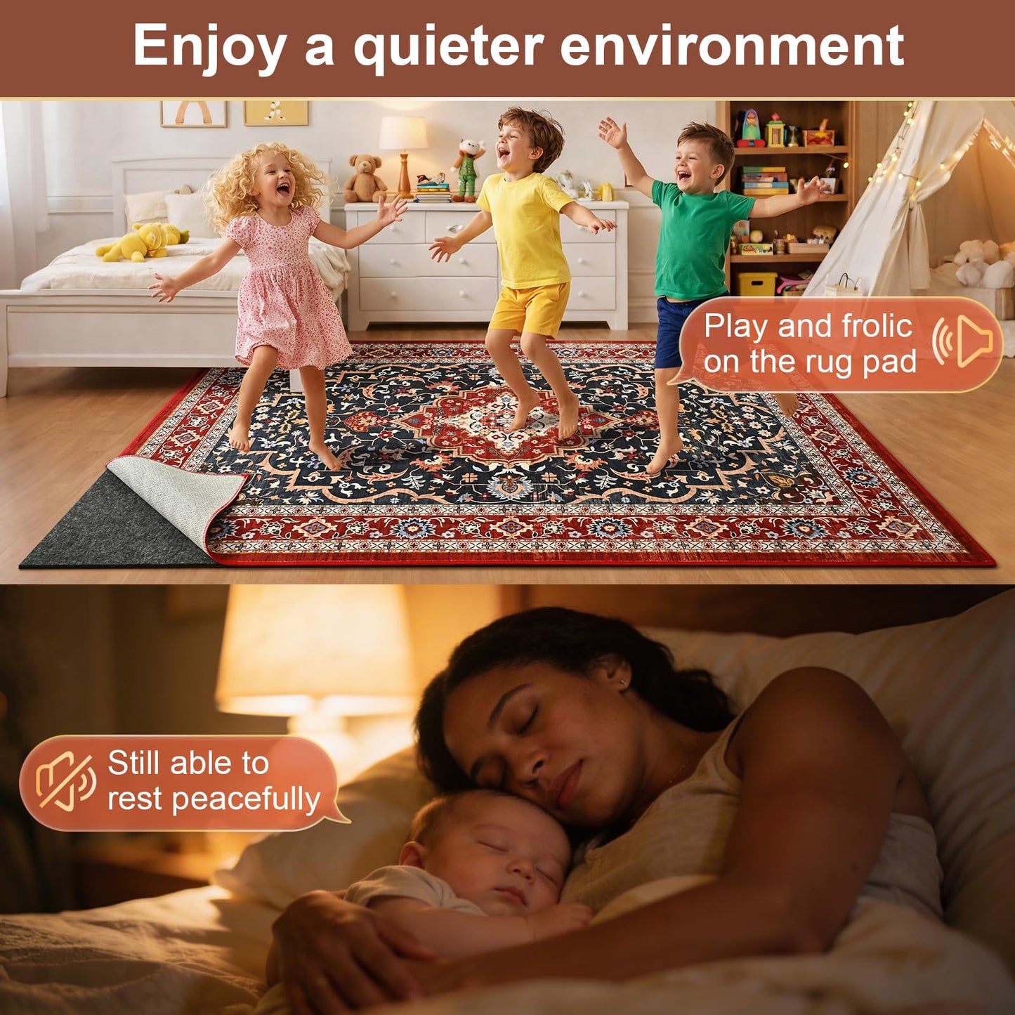 YJ.GWL 3x5 Feet Non Slip Rug Pad 1/4 inch Thick Felt and Silicone Backing, Dual Surface Cushion Rug Gripper for Hardwood Floors, Carpet Liner Keep Rugs in Place, Anti Skid Mat for Under Area Rug