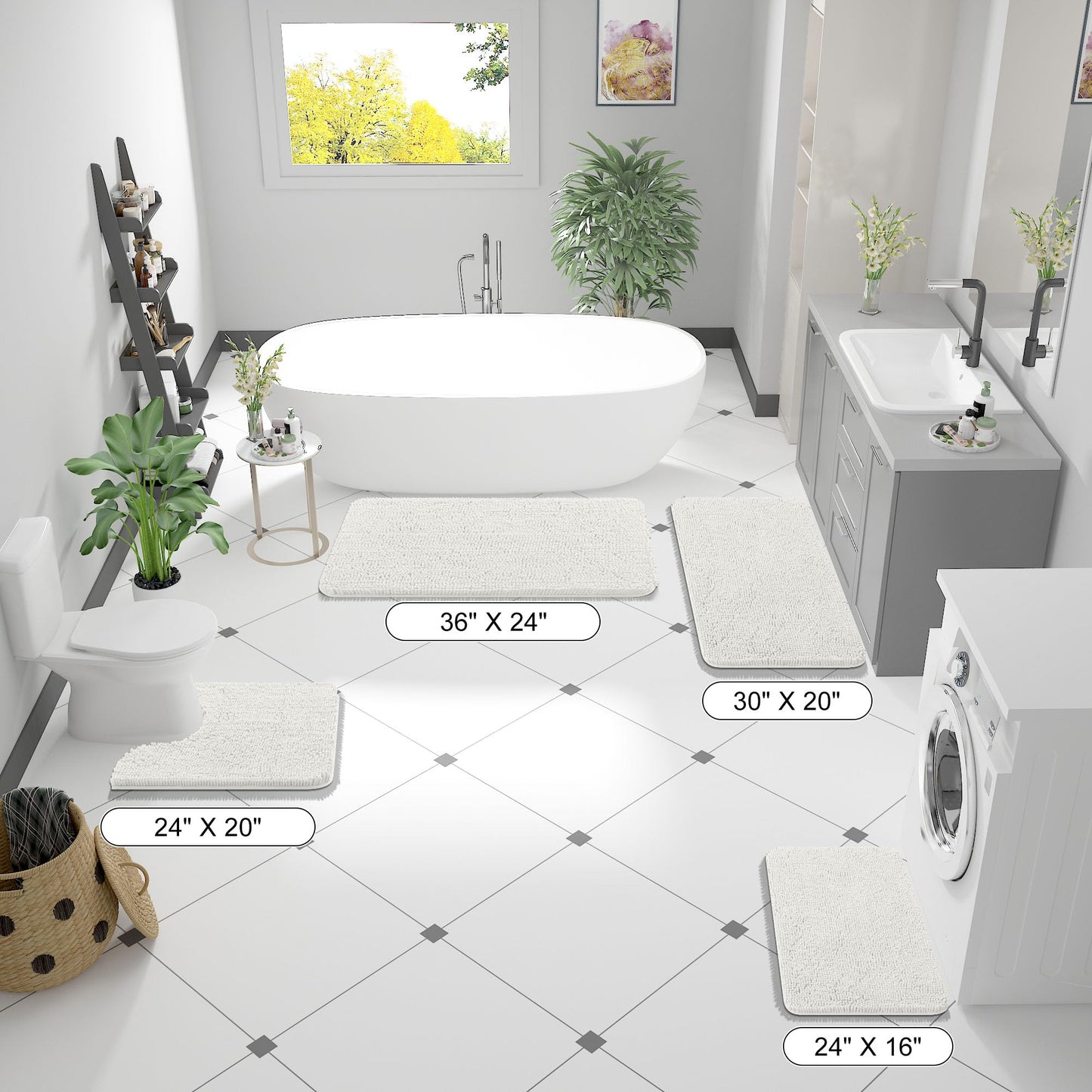OLANLY Bathroom Rugs 30x20, Extra Soft Absorbent Chenille Bath Rugs, Rubber Backing Quick Dry, Machine Washable Bath Mats for Bathroom Floor, Tub and Shower, Home Decor Accessories, Ivory
